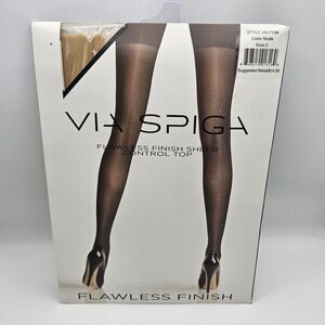 Via Spiga Flawless Finish Control Top Nude Sheer Pantyhose Support Size C